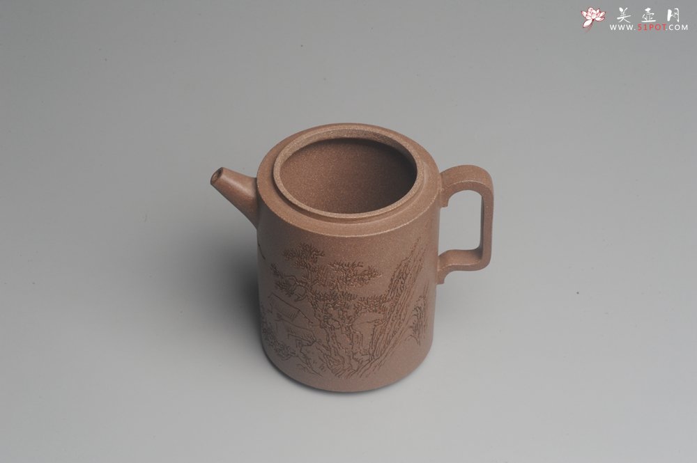 紫砂壶图片：美壶特惠 优质老段文人集狮壶 通景山水 灰常雅致 - 宜兴紫砂壶网