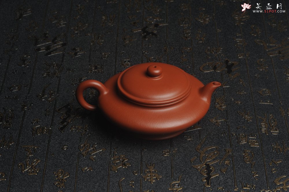 紫砂壶图片：特好小煤窑朱泥精工全手小虚扁 功夫茶具 - 宜兴紫砂壶网