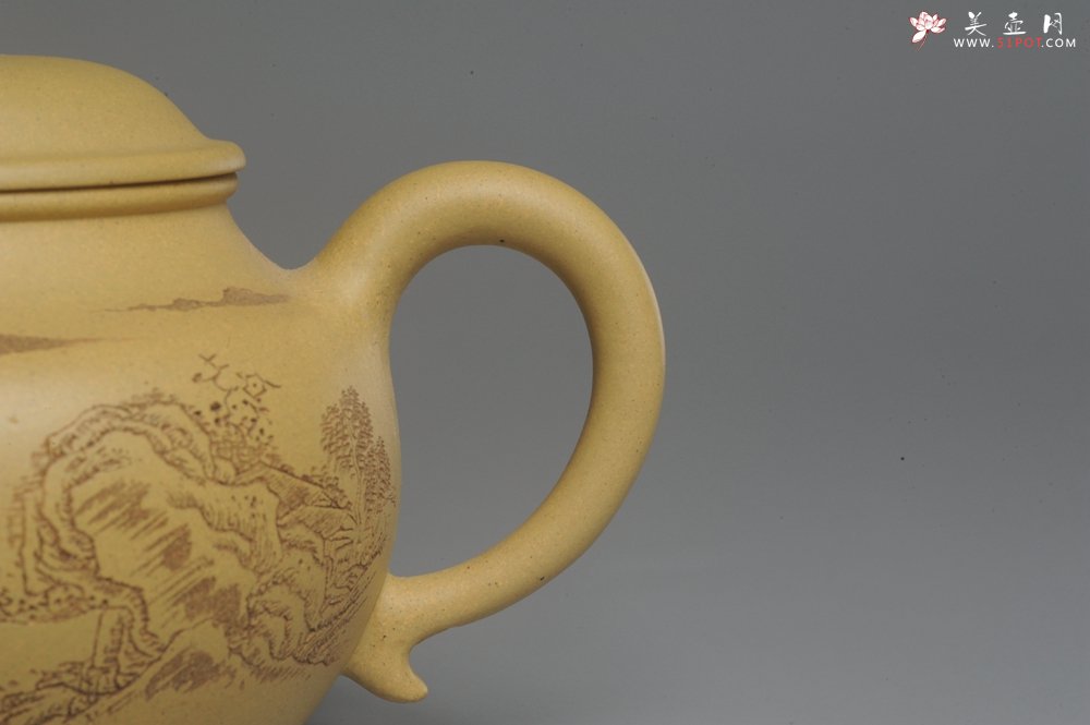 紫砂壶图片：美壶特惠 灰常好的本山段黄金段精工山水莲子壶 端庄秀雅 - 宜兴紫砂壶网