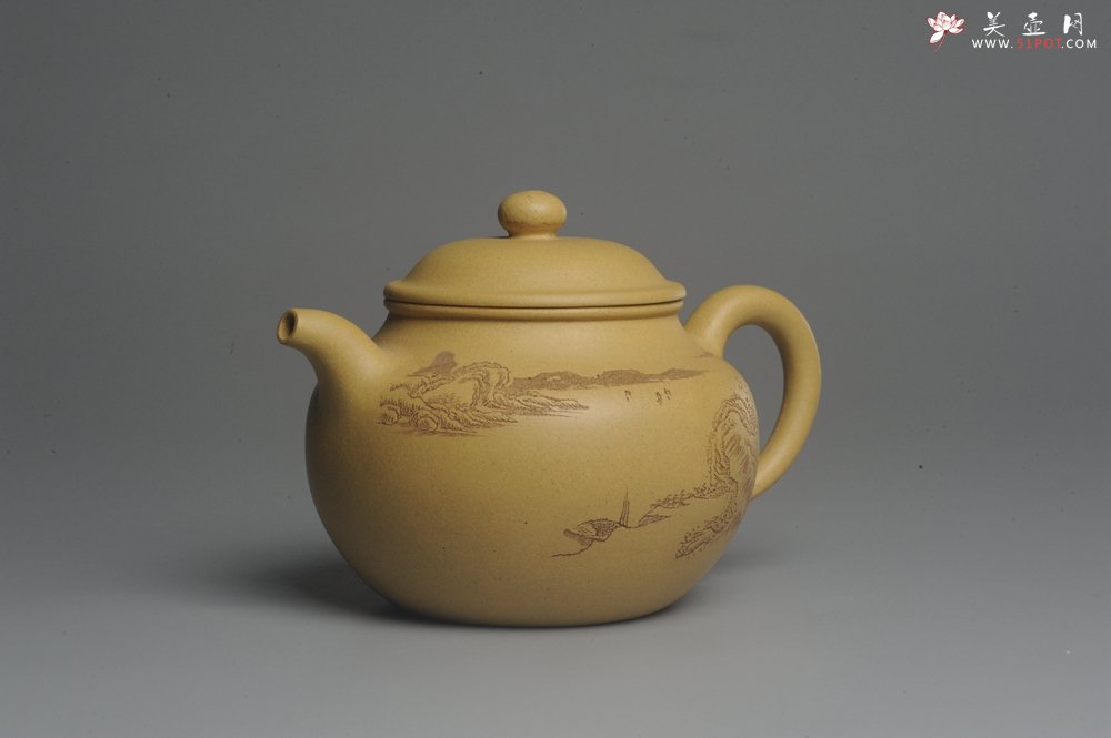 紫砂壶图片：美壶特惠 灰常好的本山段黄金段精工山水莲子壶 端庄秀雅 - 宜兴紫砂壶网