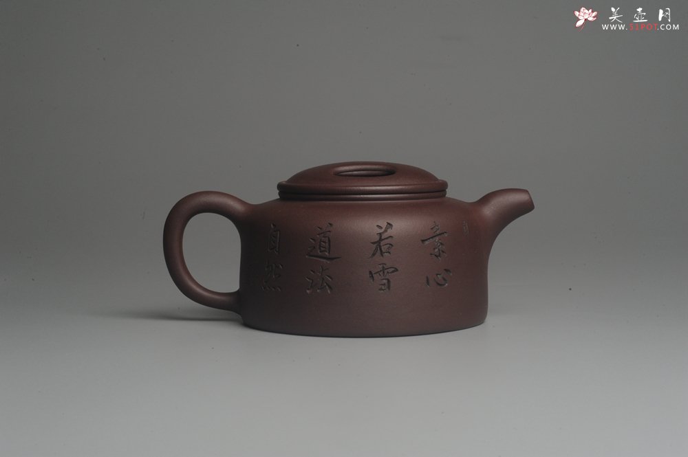 紫砂壶图片：美壶特惠 潜力股助工精工老紫泥牛盖壶 罗汉图 - 宜兴紫砂壶网