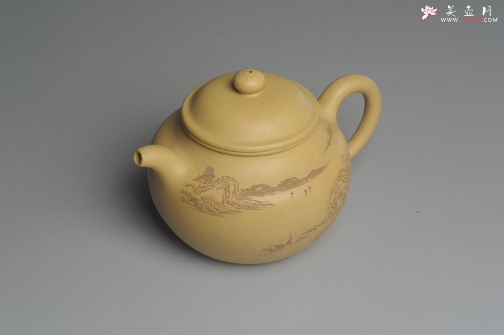 紫砂壶图片：美壶特惠 灰常好的本山段黄金段精工山水莲子壶 端庄秀雅 - 宜兴紫砂壶网