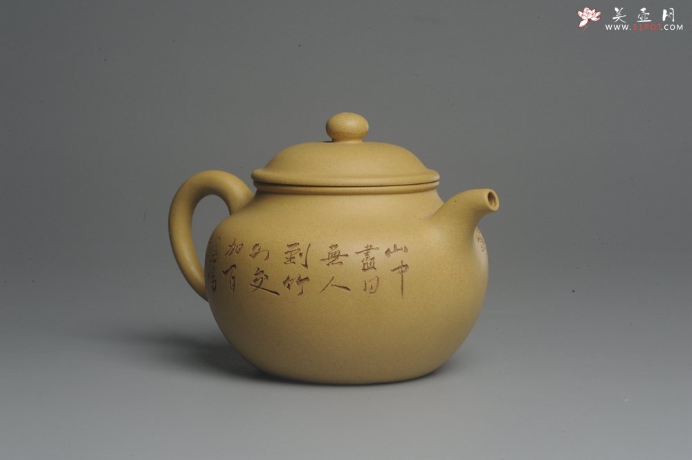 紫砂壶图片：美壶特惠 灰常好的本山段黄金段精工山水莲子壶 端庄秀雅 - 宜兴紫砂壶网