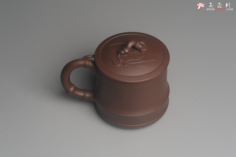 紫砂壶图片：美杯年底特惠 助工精工制作优质紫泥竹节杯盖杯 送礼自用佳品 - 宜兴紫砂壶网