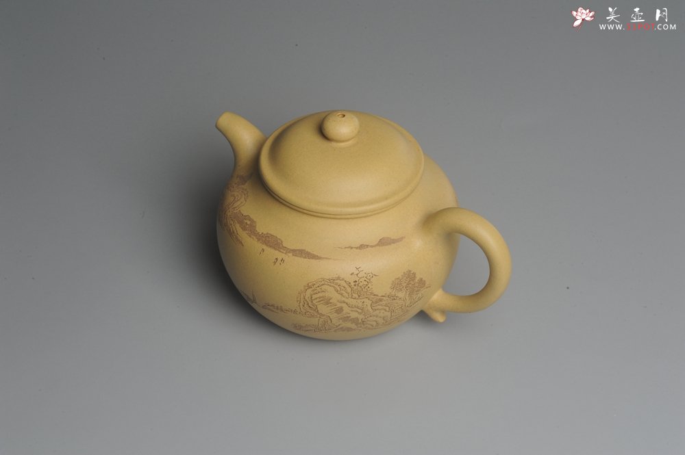 紫砂壶图片：美壶特惠 灰常好的本山段黄金段精工山水莲子壶 端庄秀雅 - 宜兴紫砂壶网