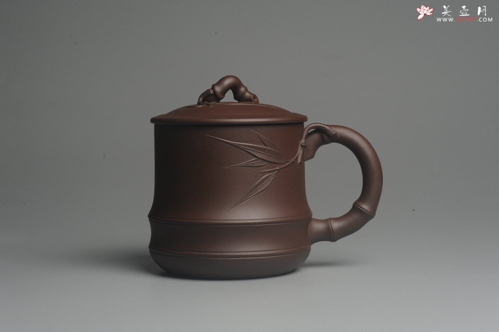 紫砂壶图片：美杯年底特惠 助工精工制作优质紫泥竹节杯盖杯 送礼自用佳品 - 宜兴紫砂壶网