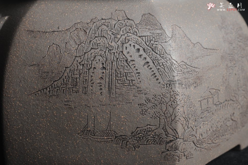 紫砂壶图片：精品特惠 助工老青段精品山水六方瑞兽双耳罐 茶仓 茶叶罐 水洗 - 宜兴紫砂壶网