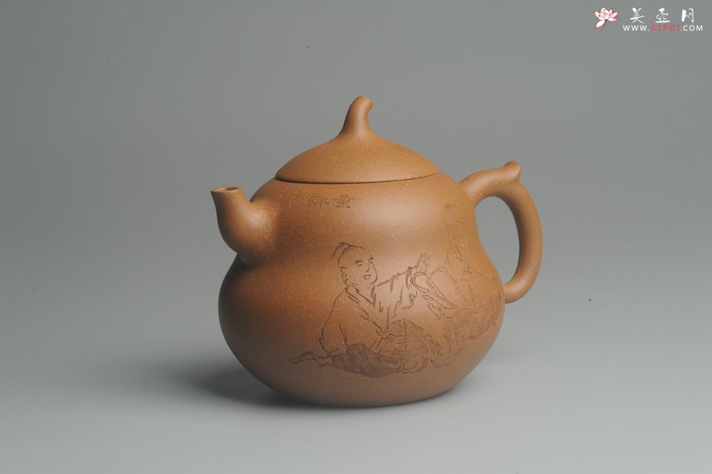 紫砂壶图片：美壶特惠 特好降坡泥精工葫芦娃壶(福禄) 童趣满满 灰常文气 - 宜兴紫砂壶网