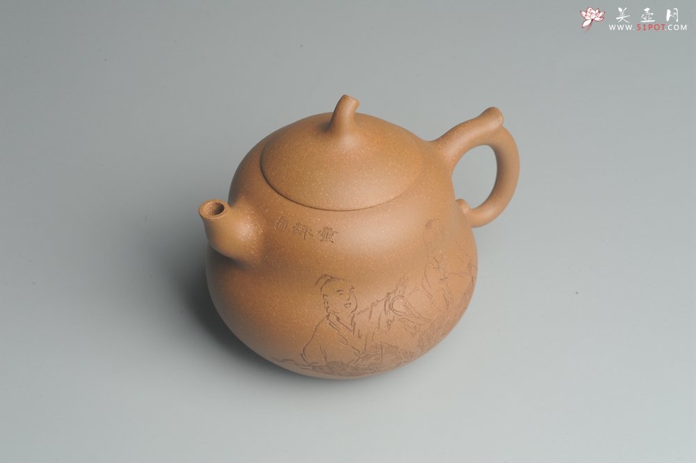 紫砂壶图片：美壶特惠 特好降坡泥精工葫芦娃壶(福禄) 童趣满满 灰常文气 - 宜兴紫砂壶网