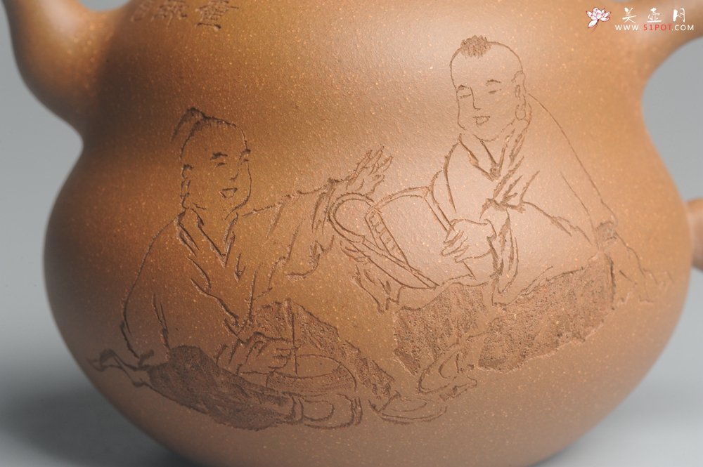 紫砂壶图片：美壶特惠 特好降坡泥精工葫芦娃壶(福禄) 童趣满满 灰常文气 - 宜兴紫砂壶网