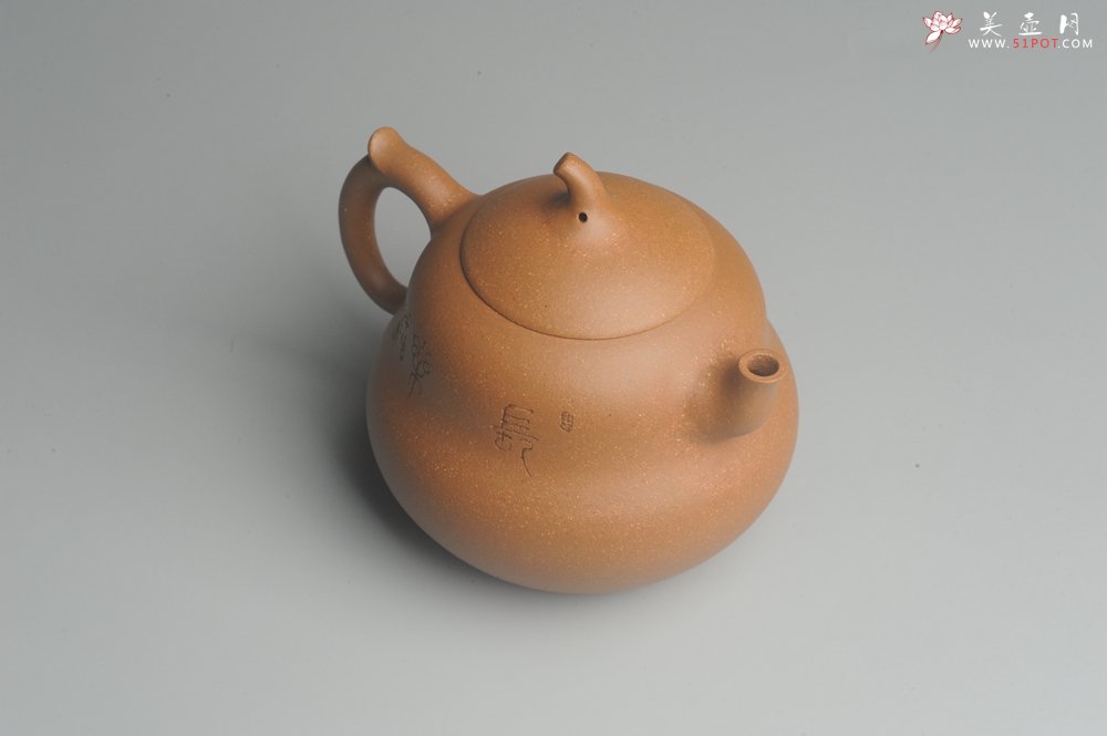 紫砂壶图片：美壶特惠 特好降坡泥精工葫芦壶(福禄) 装饰山水 灰常文气 - 宜兴紫砂壶网