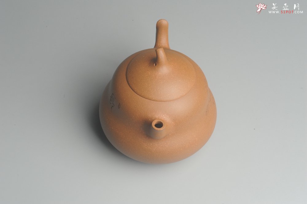 紫砂壶图片：美壶特惠 特好降坡泥精工葫芦壶(福禄) 装饰山水 灰常文气 - 宜兴紫砂壶网