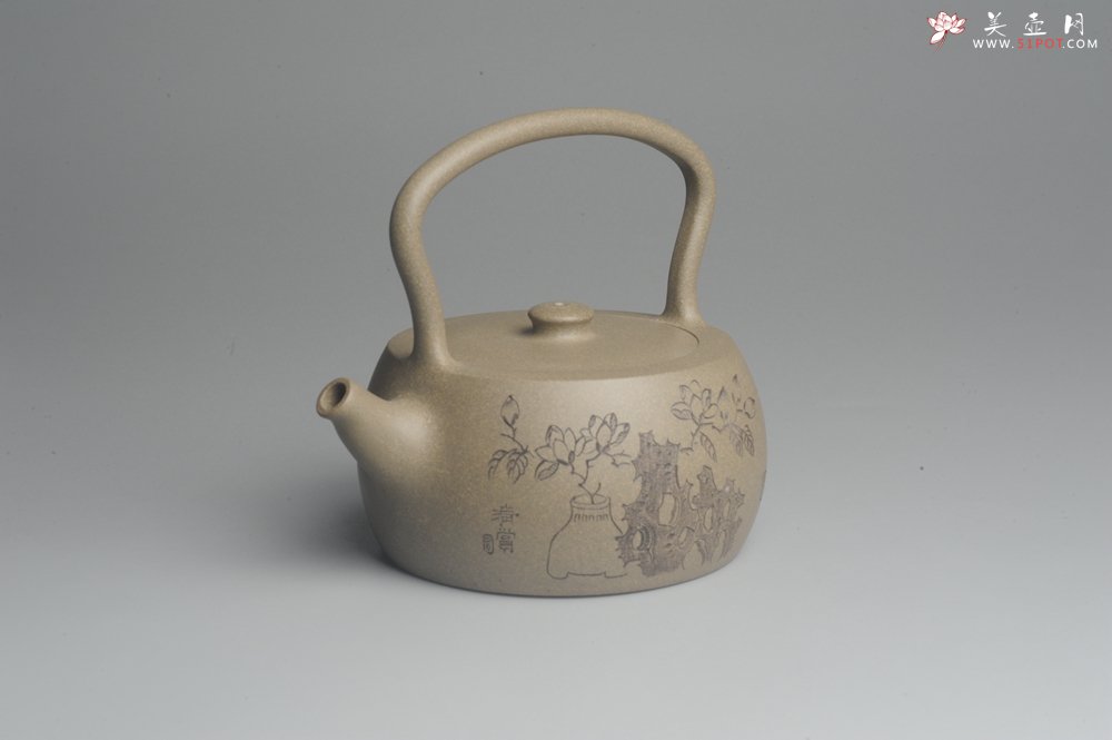 紫砂壶图片：美壶特惠 老青段 助工精工怀古提梁 清赏 - 宜兴紫砂壶网