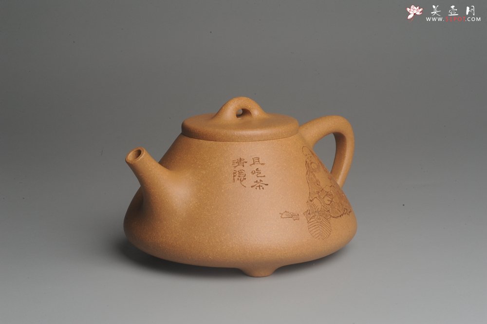 紫砂壶图片：油润老黄段泥(此泥料属于家藏老料！油润无比，识者自知！)全手工子冶石瓢 装饰人物 特文气 - 宜兴紫砂壶网