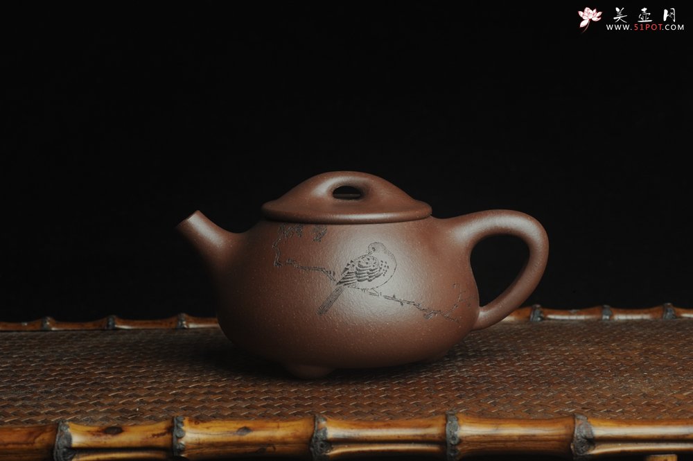 紫砂壶图片：美壶特惠 工料俱佳满瓢（霸王石瓢）装饰枯枝鸟 茶人醉爱 - 宜兴紫砂壶网