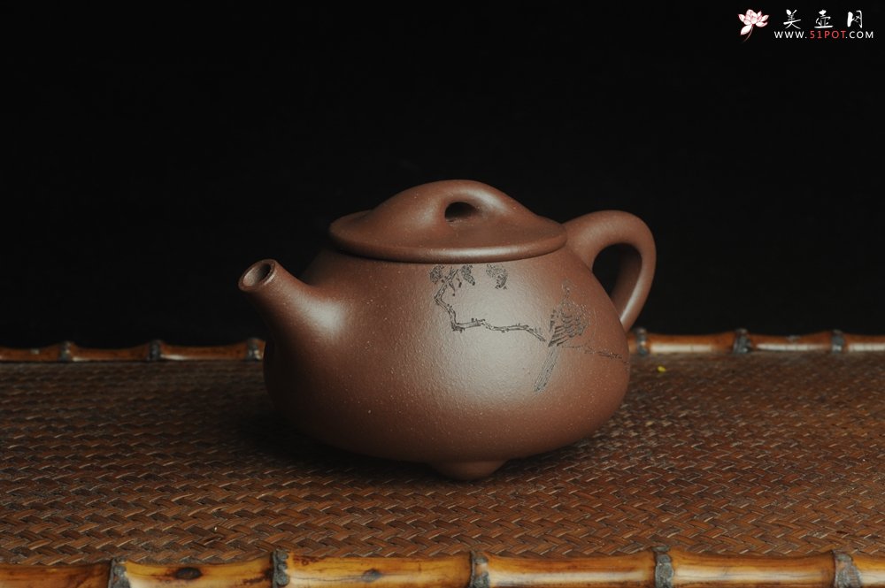 紫砂壶图片：美壶特惠 工料俱佳满瓢（霸王石瓢）装饰枯枝鸟 茶人醉爱 - 宜兴紫砂壶网