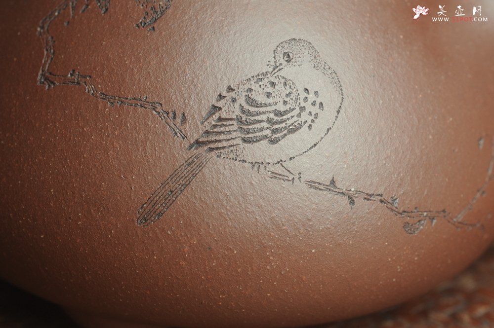 紫砂壶图片：美壶特惠 工料俱佳满瓢（霸王石瓢）装饰枯枝鸟 茶人醉爱 - 宜兴紫砂壶网