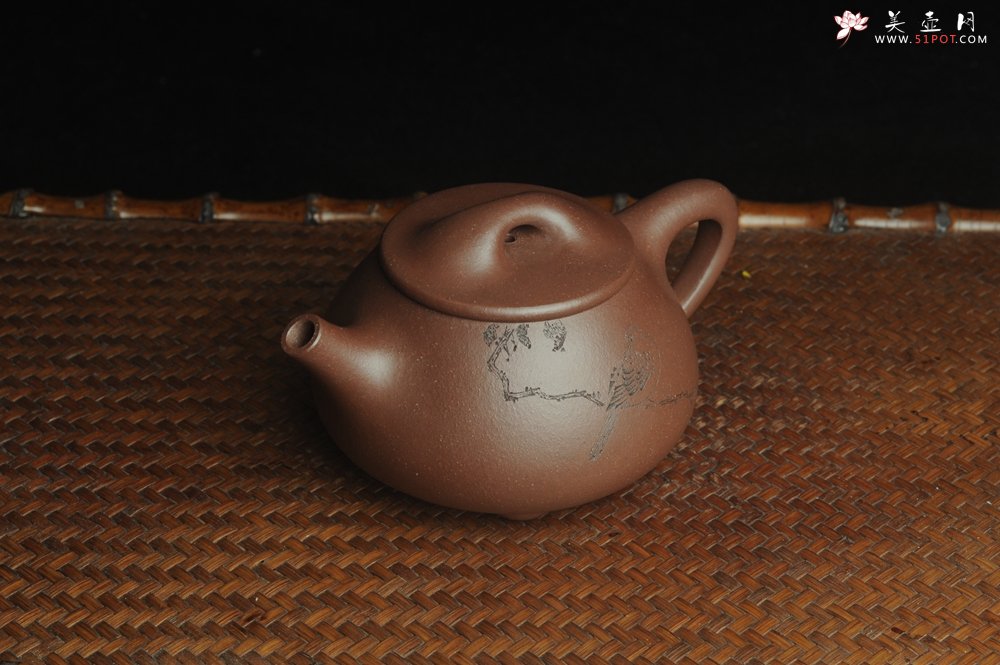 紫砂壶图片：美壶特惠 工料俱佳满瓢（霸王石瓢）装饰枯枝鸟 茶人醉爱 - 宜兴紫砂壶网