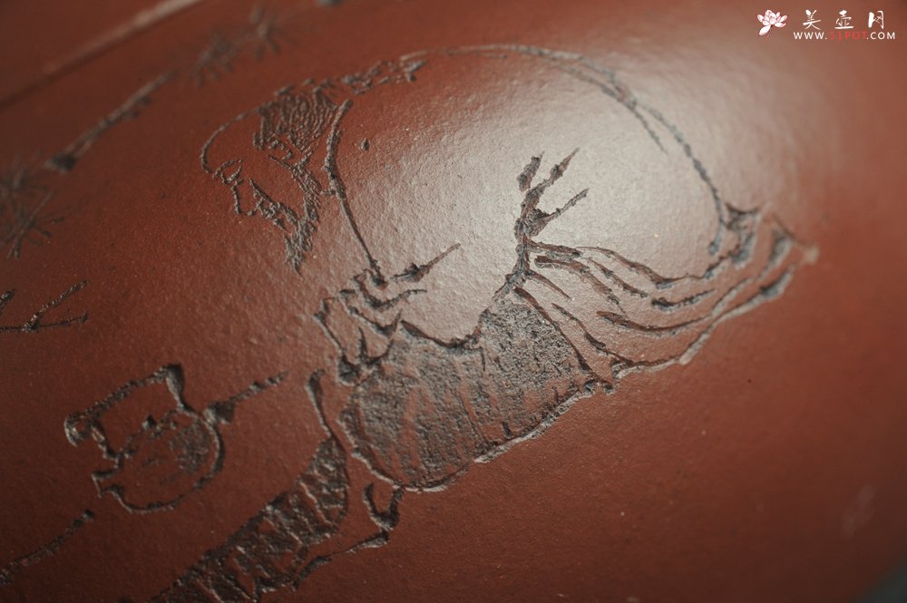 紫砂壶图片：油润底曹青 全手工矮文旦 装饰人物 特文气 - 宜兴紫砂壶网