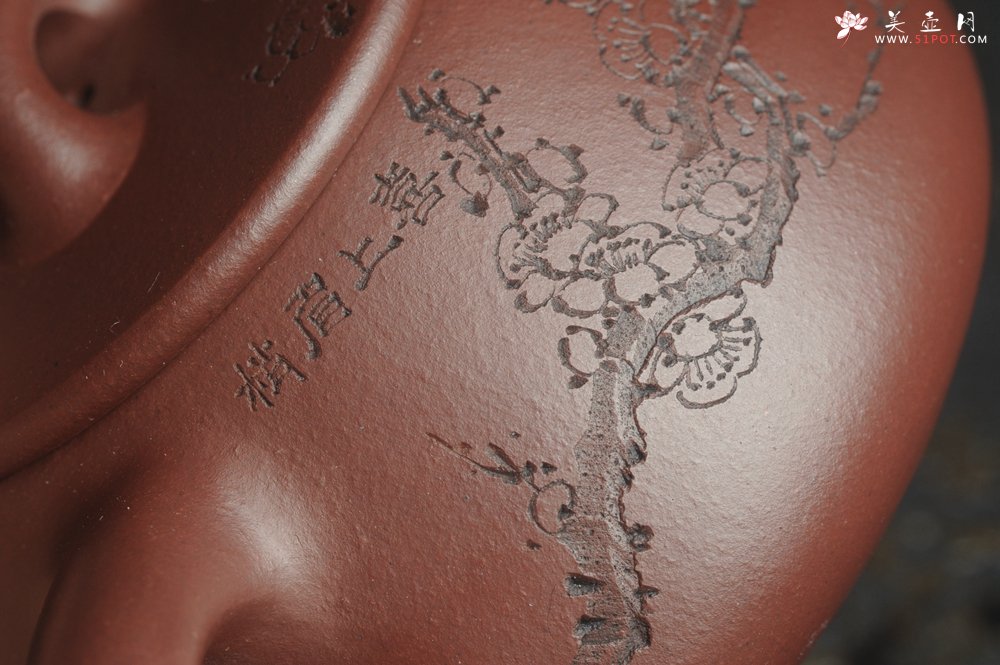 紫砂壶图片：油润底曹青 全手工周氏石瓢 装饰喜上眉梢 特文气 - 宜兴紫砂壶网