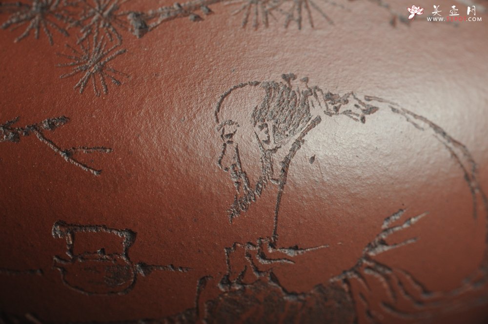 紫砂壶图片：油润底曹青 全手工矮文旦 装饰人物 特文气 - 宜兴紫砂壶网