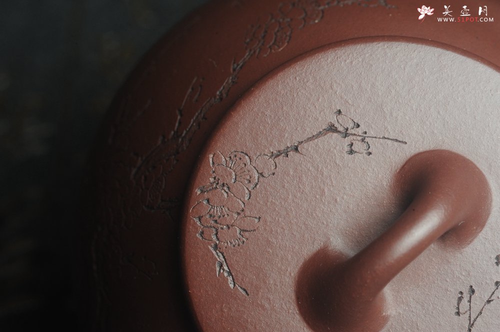 紫砂壶图片：油润底曹青 全手工周氏石瓢 装饰喜上眉梢 特文气 - 宜兴紫砂壶网