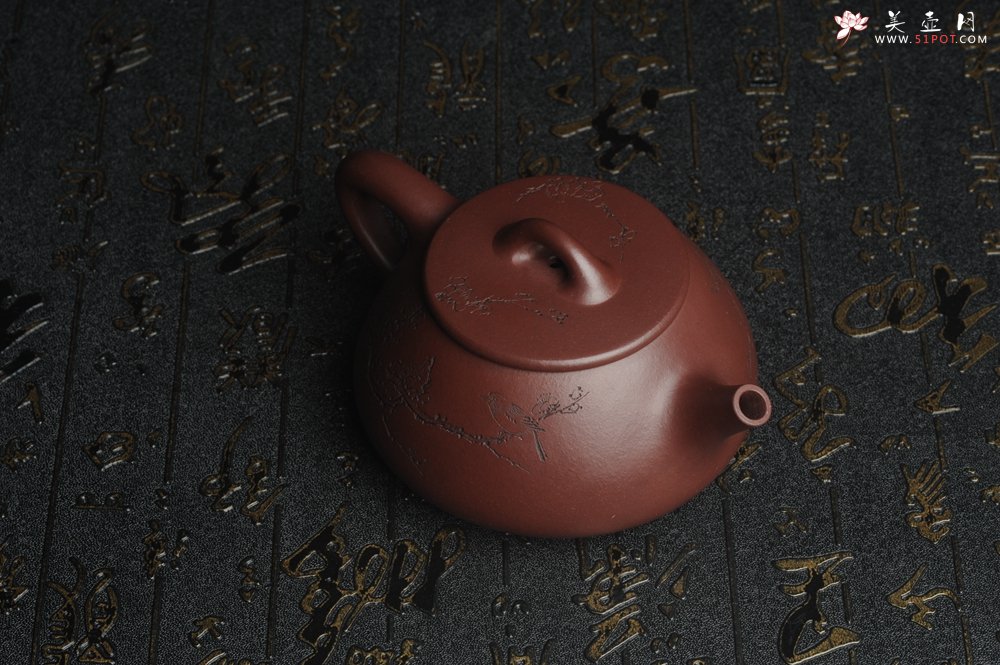 紫砂壶图片：油润底曹青 全手工周氏石瓢 装饰喜上眉梢 特文气 - 宜兴紫砂壶网