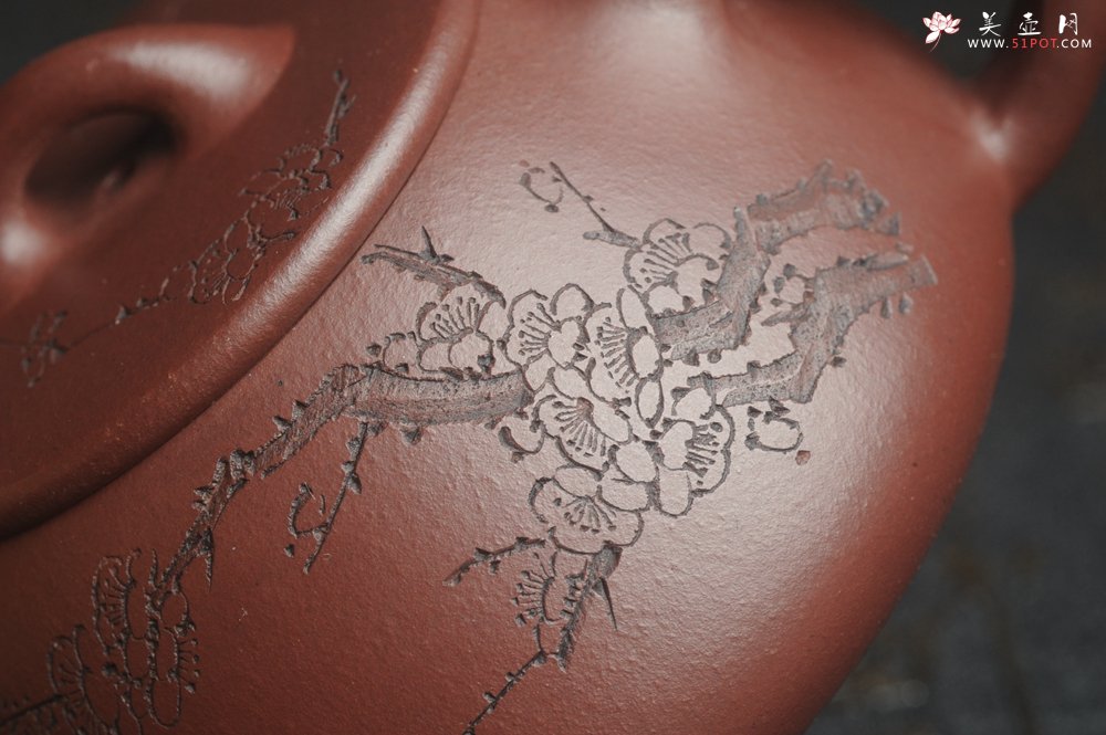 紫砂壶图片：油润底曹青 全手工周氏石瓢 装饰喜上眉梢 特文气 - 宜兴紫砂壶网