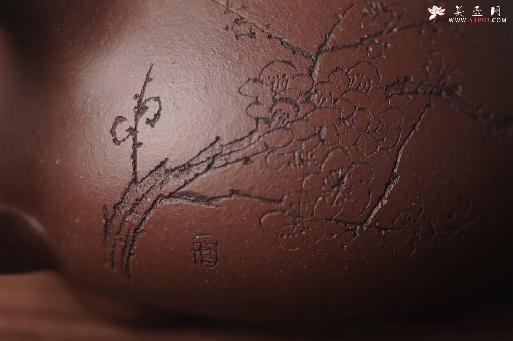 紫砂壶图片：美壶国庆特惠 工料俱佳满瓢（霸王石瓢）装饰通转梅花 特文气 - 宜兴紫砂壶网