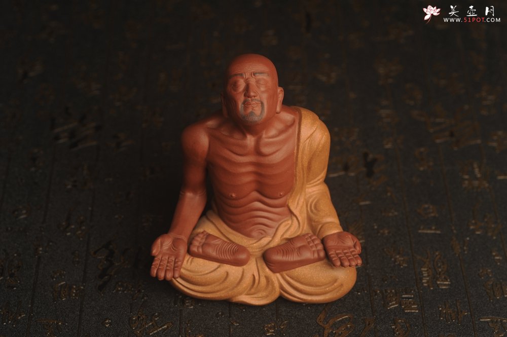 紫砂壶图片：迎中秋特惠紫砂雕塑 精工好料沐心罗汉 高14cm - 宜兴紫砂壶网