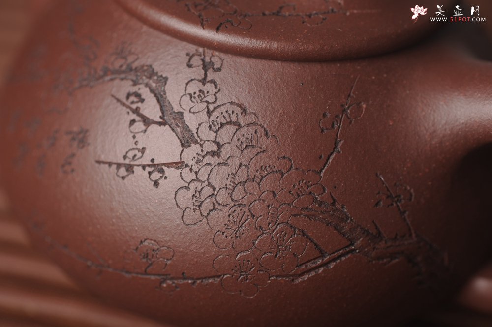 紫砂壶图片：美壶国庆特惠 工料俱佳满瓢（霸王石瓢）装饰通转梅花 特文气 - 宜兴紫砂壶网