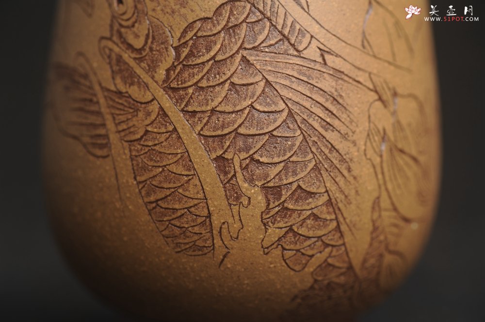 紫砂壶图片：美杯特惠 精品好泥好工好刻雅致特厚实鱼跃主人杯二式 茶人醉爱 - 宜兴紫砂壶网