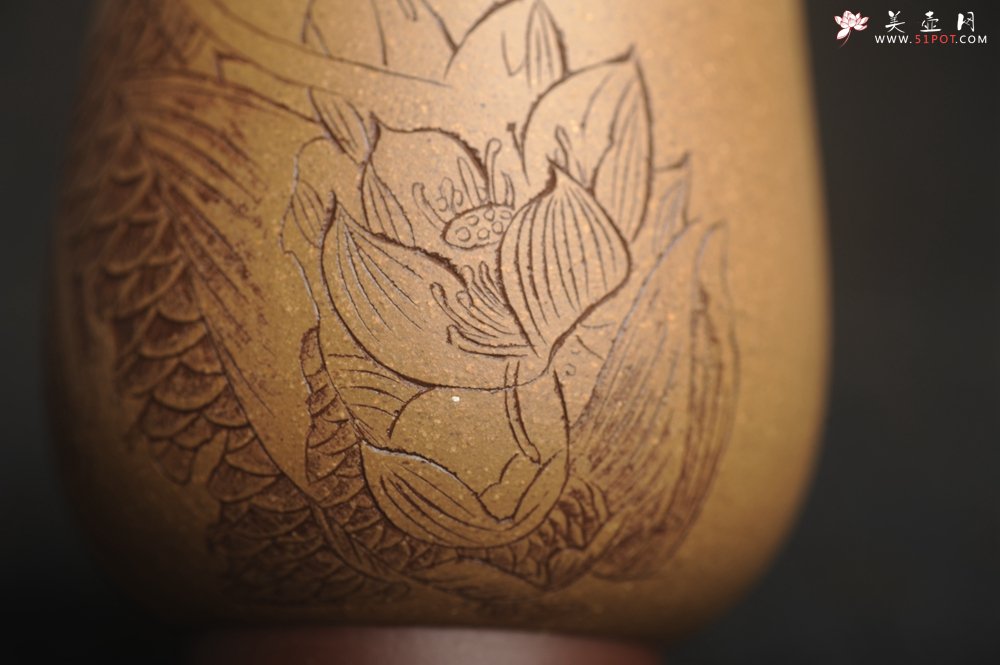 紫砂壶图片：美杯特惠 精品好泥好工好刻雅致特厚实鱼跃主人杯二式 茶人醉爱 - 宜兴紫砂壶网