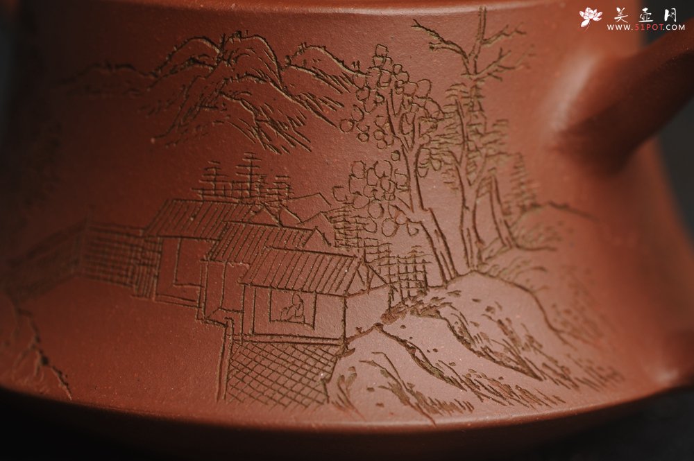 紫砂壶图片：美壶特惠 精致老清水泥通景山水曼生柱础壶 - 宜兴紫砂壶网