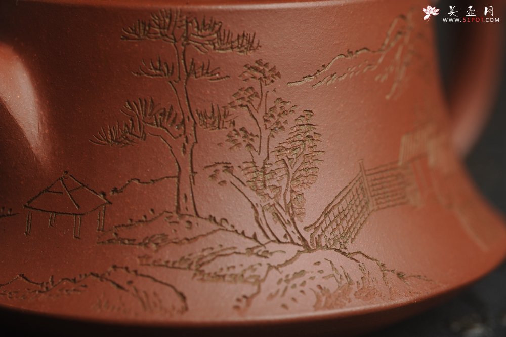 紫砂壶图片：美壶特惠 精致老清水泥通景山水曼生柱础壶 - 宜兴紫砂壶网