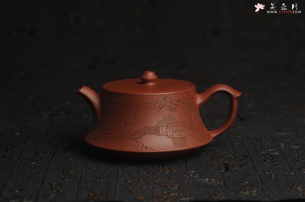 紫砂壶图片：美壶特惠 精致老清水泥通景山水曼生柱础壶 - 宜兴紫砂壶网