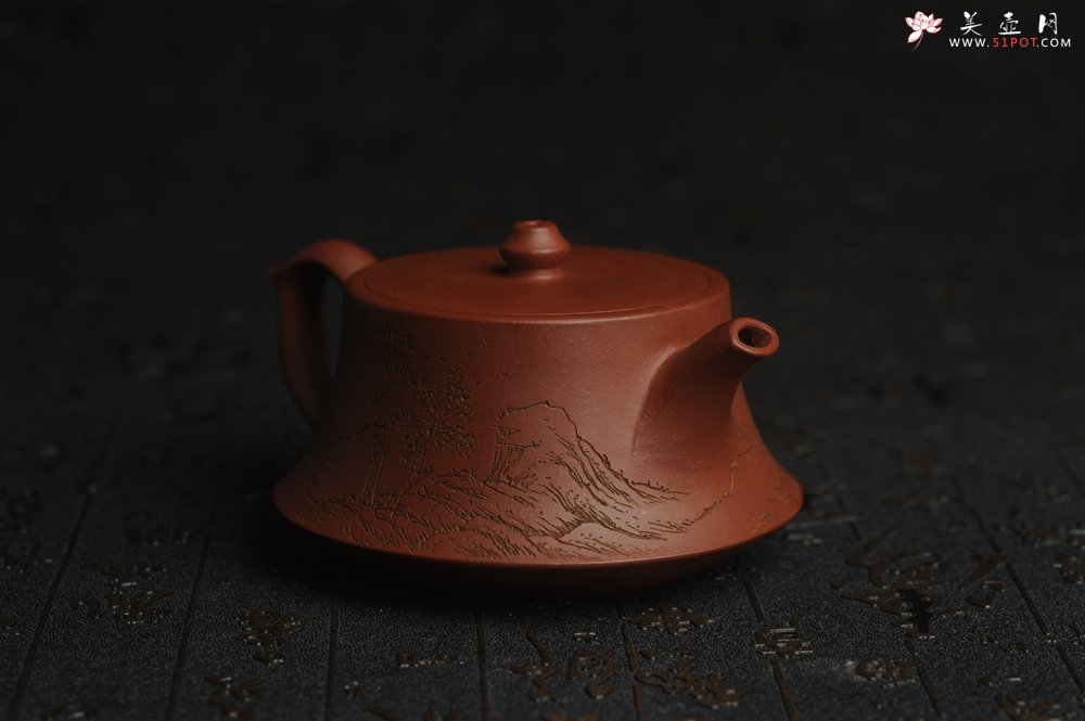 紫砂壶图片：美壶特惠 精致老清水泥通景山水曼生柱础壶 - 宜兴紫砂壶网