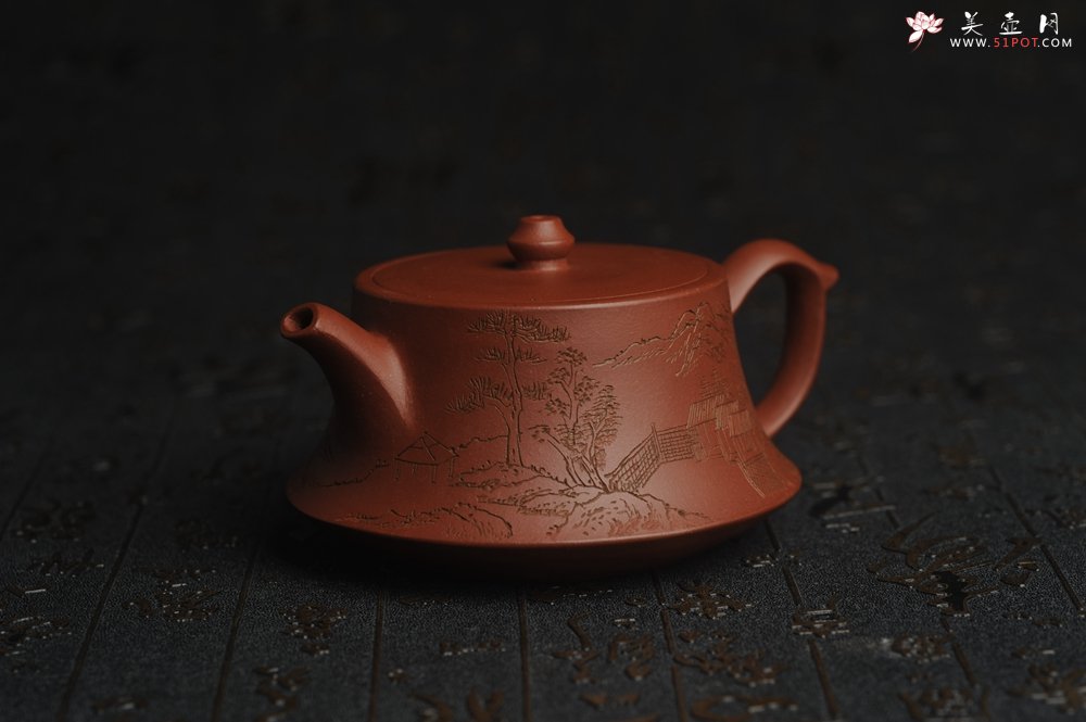 紫砂壶图片：美壶特惠 精致老清水泥通景山水曼生柱础壶 - 宜兴紫砂壶网