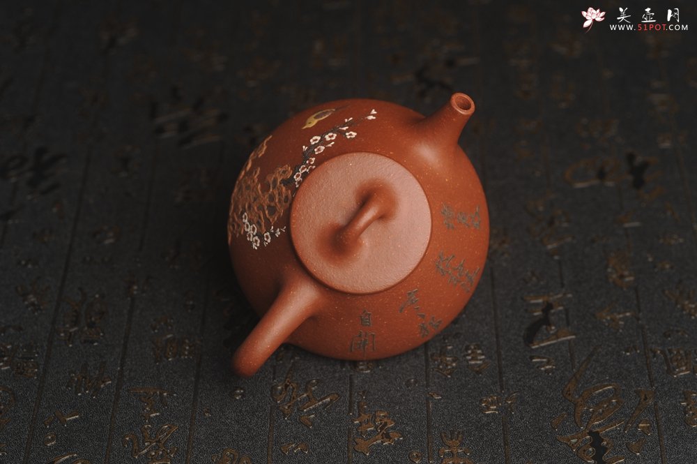 紫砂壶图片：美壶特惠 超精致特好降坡泥小品子冶石瓢 泥绘梅花鸟 特文气 - 宜兴紫砂壶网