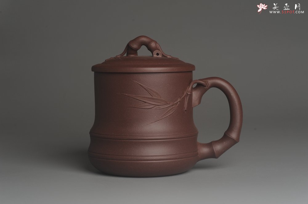 紫砂壶图片：美杯年底特惠 精工好料优质紫泥竹节杯盖杯 送礼自用佳品 - 宜兴紫砂壶网