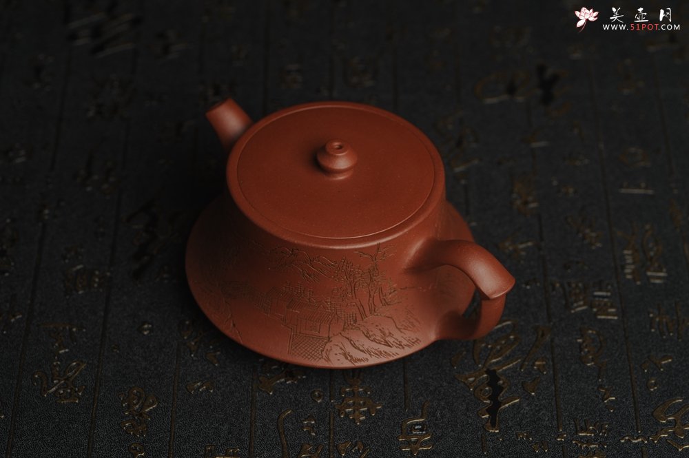 紫砂壶图片：美壶特惠 精致老清水泥通景山水曼生柱础壶 - 宜兴紫砂壶网