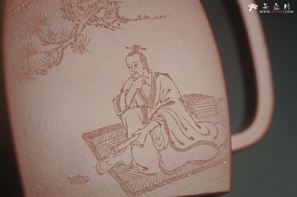 紫砂壶图片：全手工精致汉方壶 无事此静坐 有情且赋诗 禅意浓浓 - 宜兴紫砂壶网