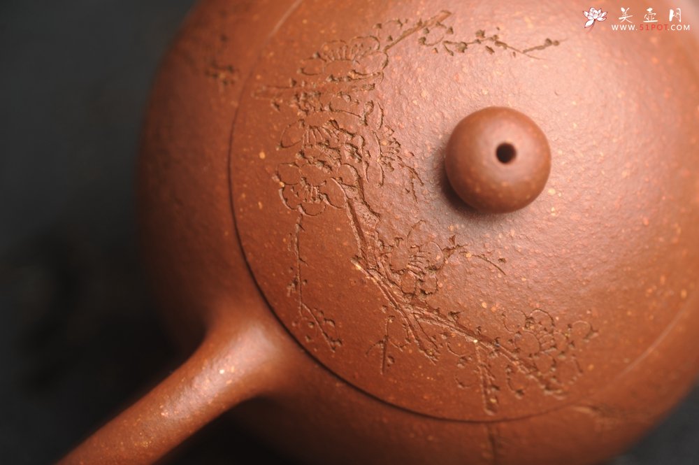 紫砂壶图片：油润降坡泥全手工小品西施壶 装饰喜上眉梢 特文气 - 宜兴紫砂壶网