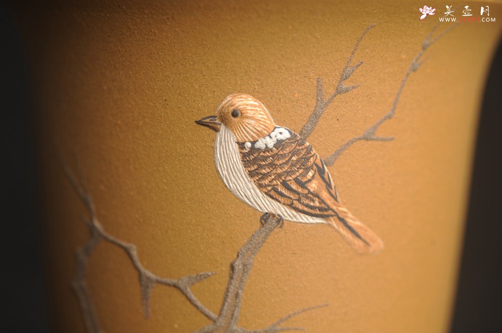 紫砂壶图片：美杯特惠 精致枯枝鸟文气主人杯 茶杯 茶人醉爱 - 宜兴紫砂壶网