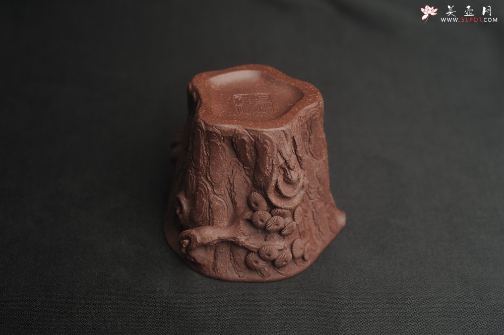 紫砂壶图片：潜力股作品 全手工优质紫泥松桩杯 肌理丰富 全推松皮逼真 枝干生动 - 宜兴紫砂壶网