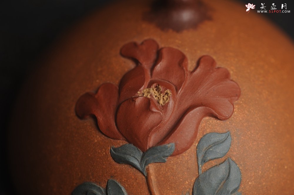 紫砂壶图片：美宠特惠 精致全手工 牡丹贴花特灵动 盖托 茶宠摆件直径8.5cm高5cm - 宜兴紫砂壶网