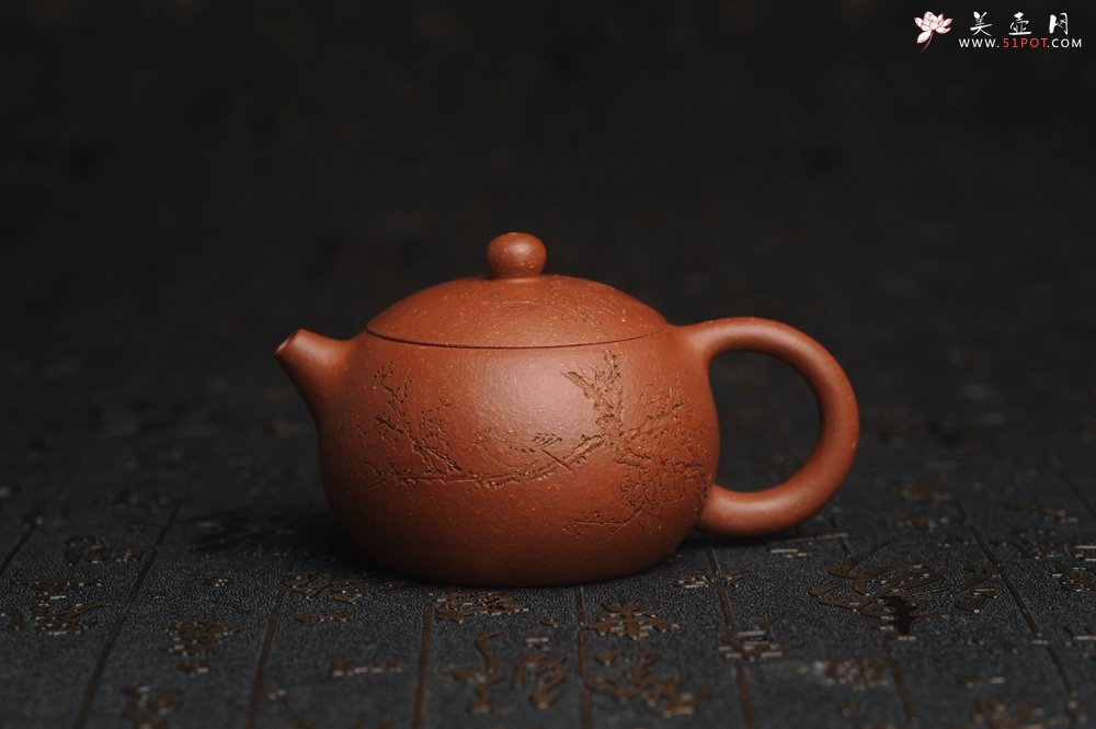 紫砂壶图片：油润降坡泥全手工小品西施壶 装饰喜上眉梢 特文气 - 宜兴紫砂壶网