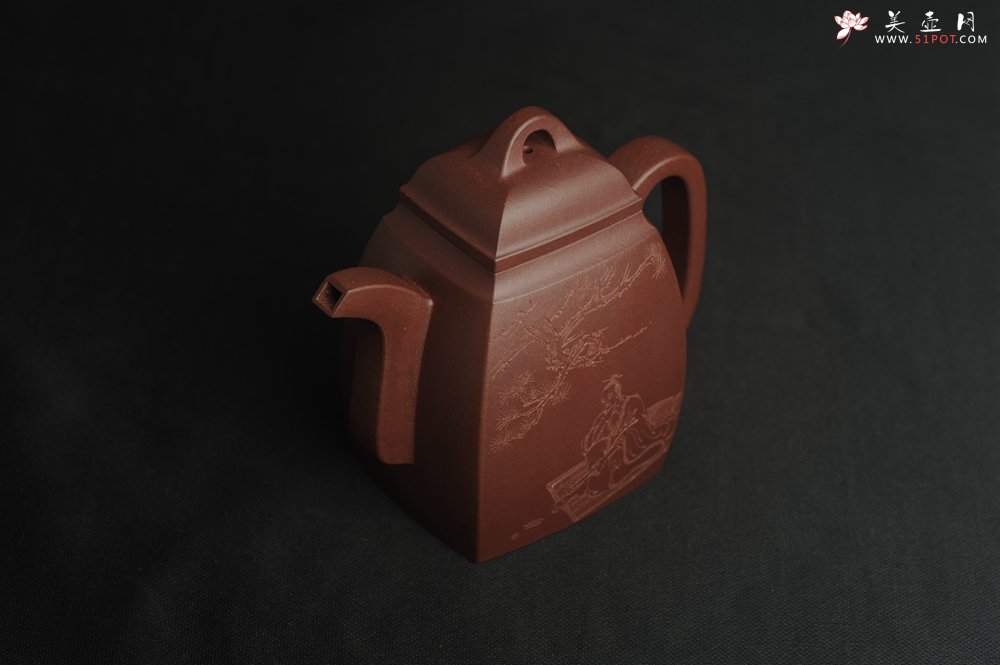 紫砂壶图片：全手工精致汉方壶 无事此静坐 有情且赋诗 禅意浓浓 - 宜兴紫砂壶网