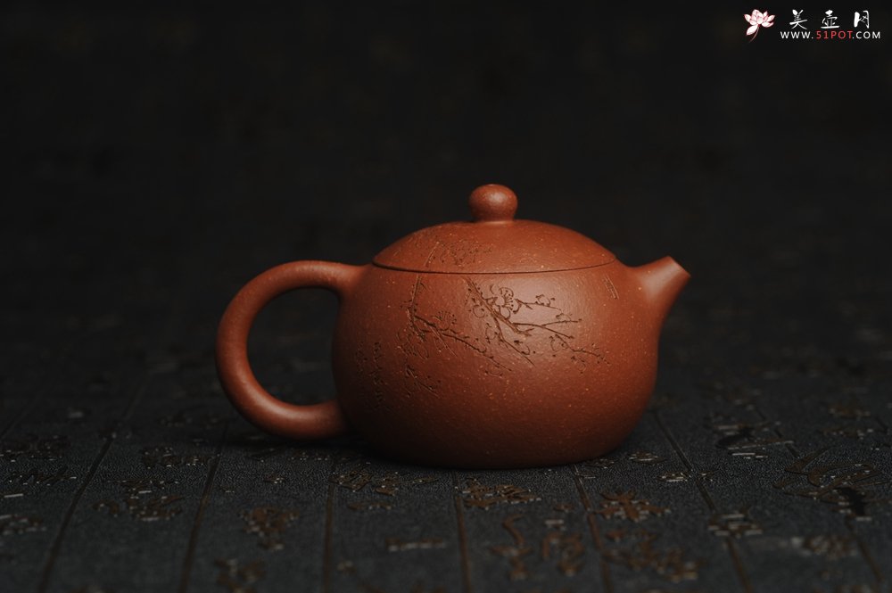 紫砂壶图片：油润降坡泥全手工小品西施壶 装饰喜上眉梢 特文气 - 宜兴紫砂壶网