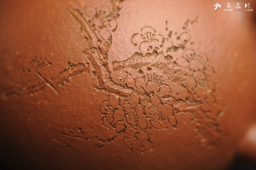 紫砂壶图片：油润降坡泥全手工小品西施壶 装饰喜上眉梢 特文气 - 宜兴紫砂壶网